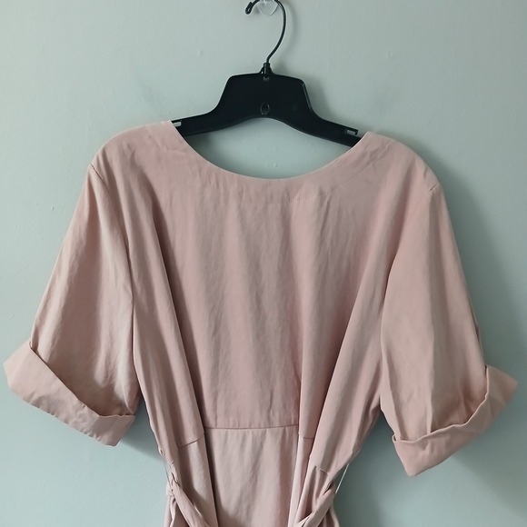 ROOLEE Women's Size 3XL Blush Pink Belted Knee Length Dress Zipper Short Sleeve - Picture 2 of 15
